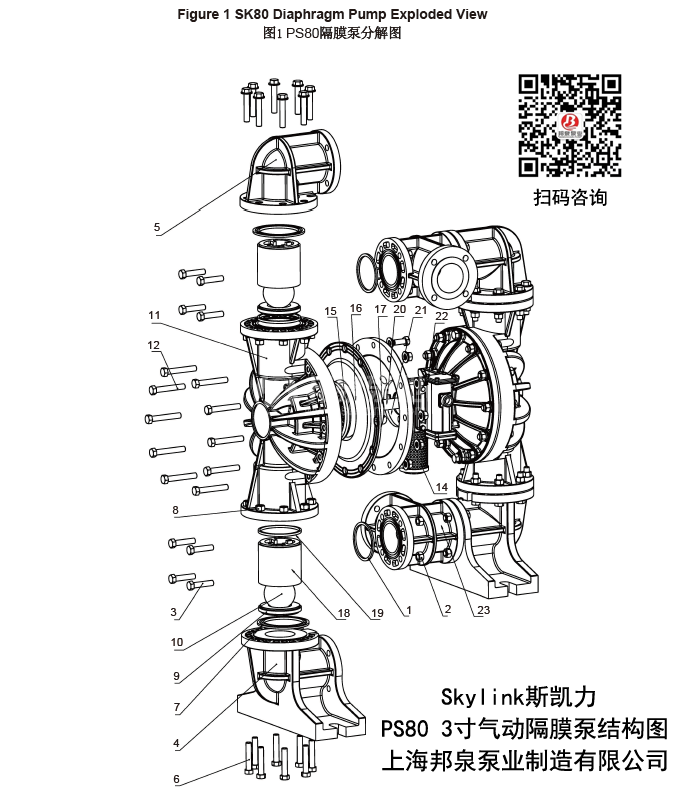 PS80氣動隔膜泵結構圖PS80 Diaphragm Pump Exploded View